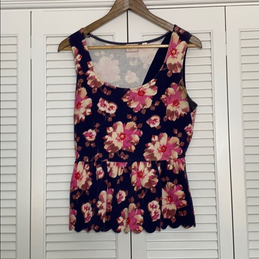 Anthropologie Postmark Floral Peplum Scallop Dressy Tank Top